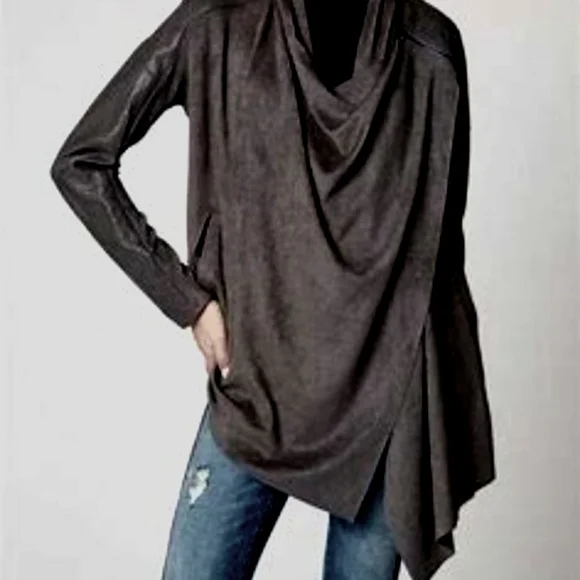 BLANKNYC Drape Front Oversized Jacket Size S Faux Leather Sleeves Lagenlook Chic - Picture 1 of 14